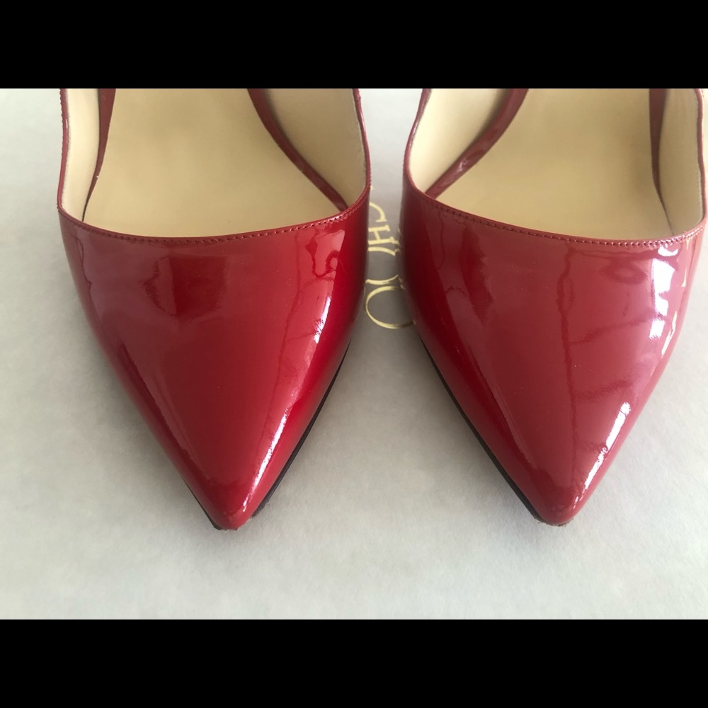 Jimmy Choo Red Patent Leather Strappy Pointed-Toe Heels - Picture 4 of 8